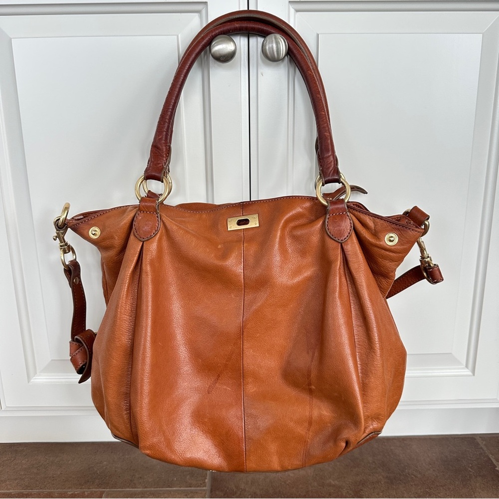 Vintage J. Crew Brompton Hobo Shoulder Bag Cognac Brown Large